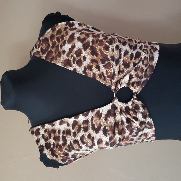 Leopard Animal Print Longline Halter Bikini Swim Top Women's Size Medium - Picture 1 of 8